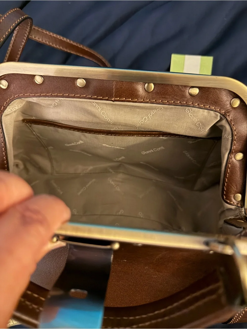 Gianni Conti Brown Leather Frame-Top Crossbody Bag